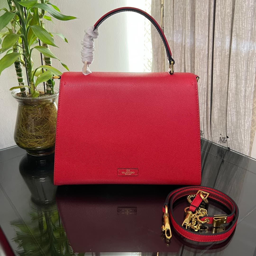 Valentino Vsling Handbag In Red Grainy Calfskin High