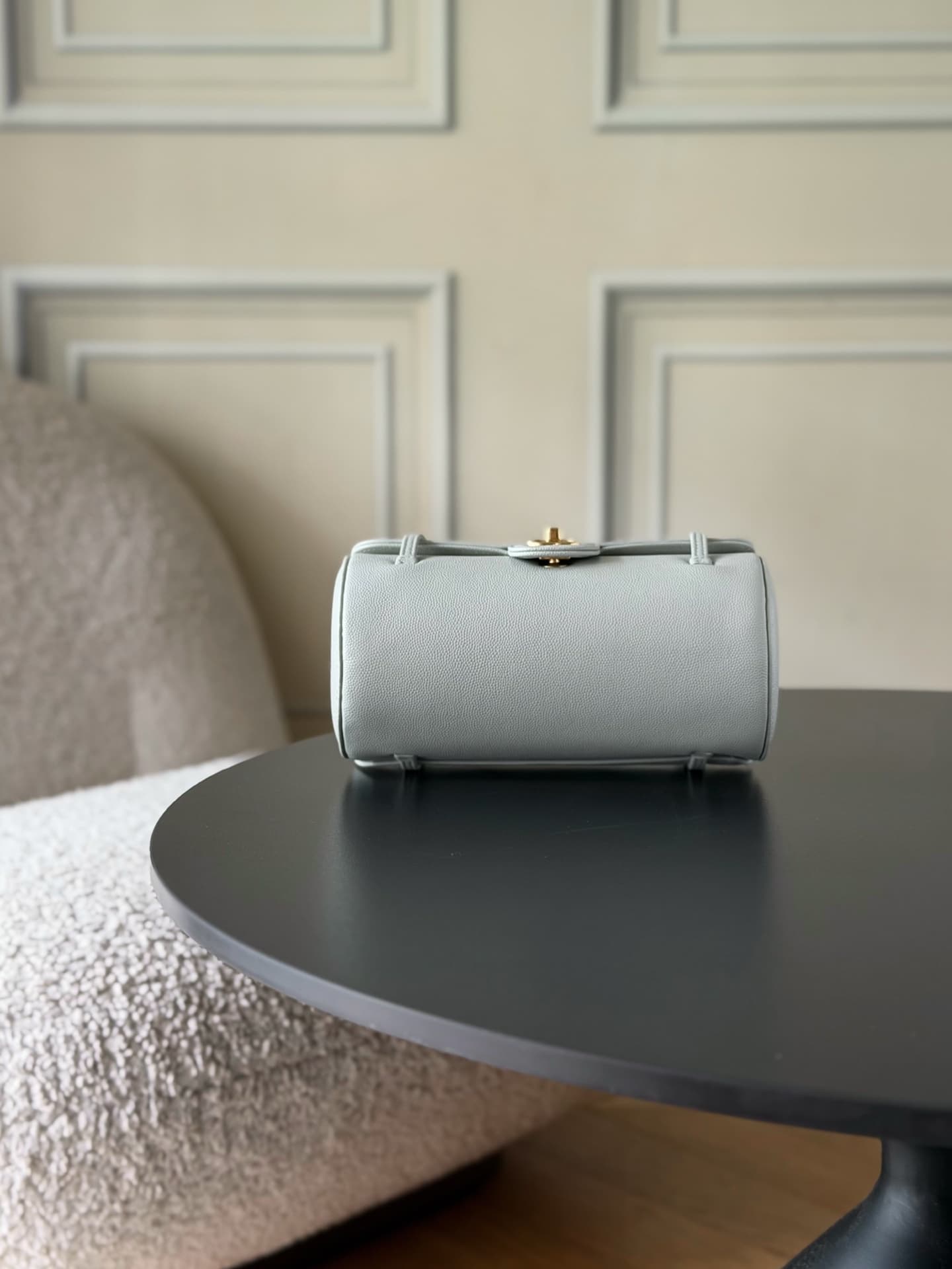Chanel Small Bowling Bag Grained Shiny Calfskin & Gold-Tone Metal AS6143 High