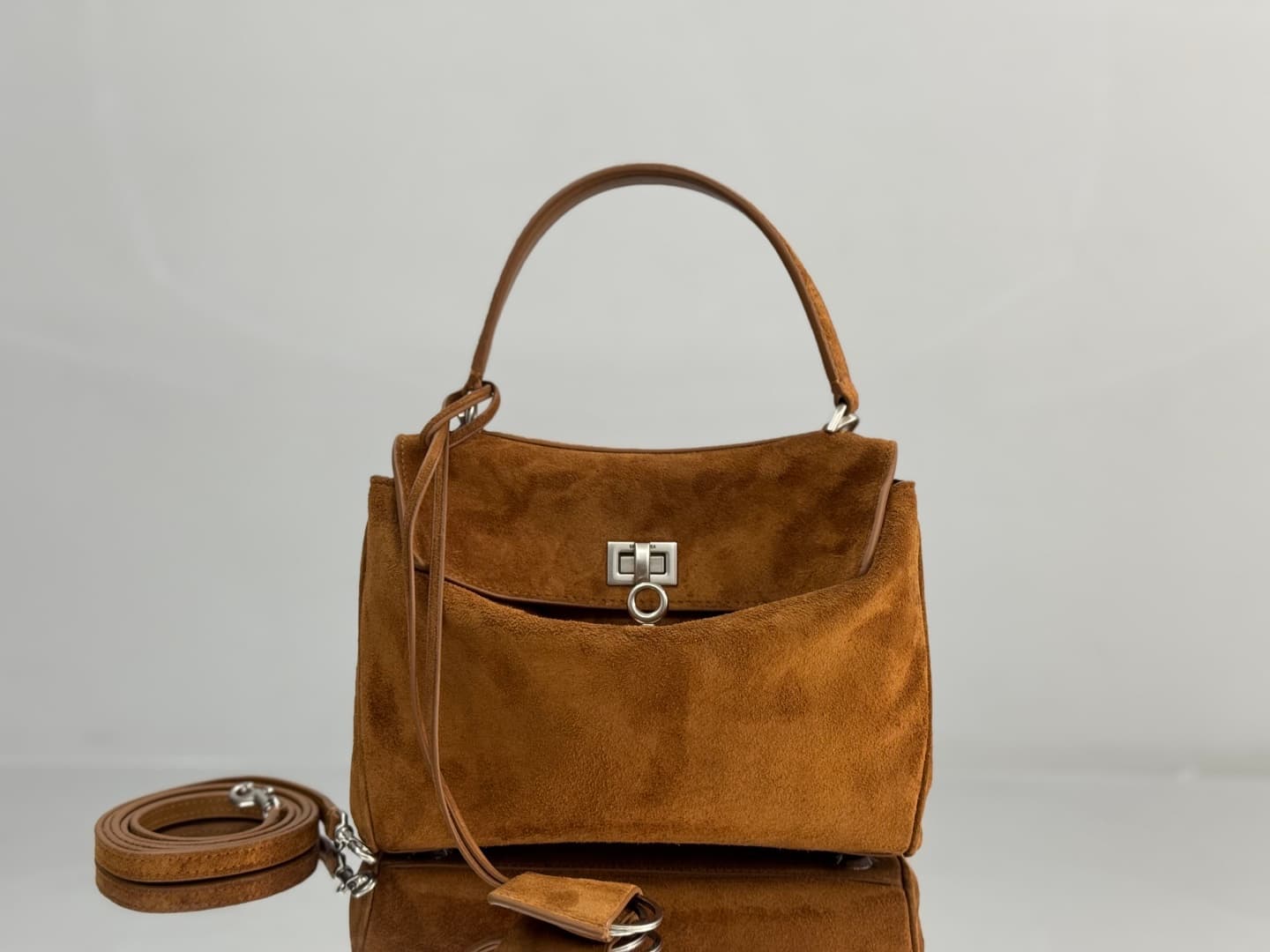 Balenciaga Rodeo Mini Bag in Camel Waxed Suede Calfskin With Silver-Tone Metal TOP
