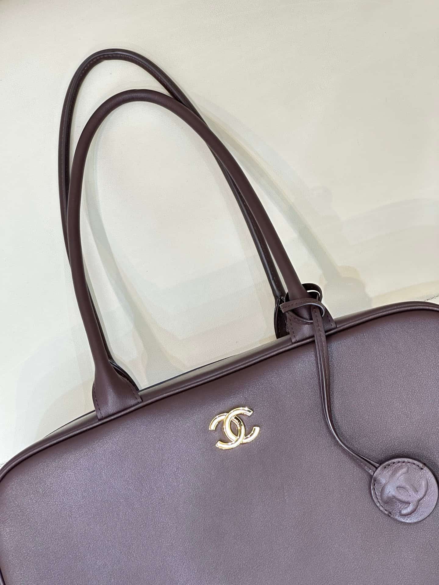 Chanel Large Bowling Bag Calfskin & Gold-Tone Metal Claret AS6211 TOP