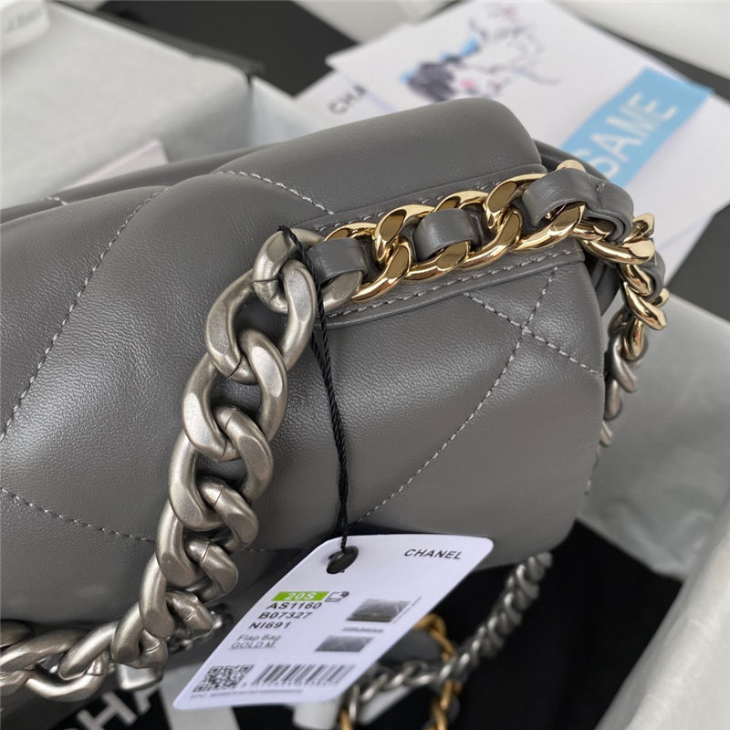 Chanel 19 Flap Bag Lambskin Dark Grey Silver High
