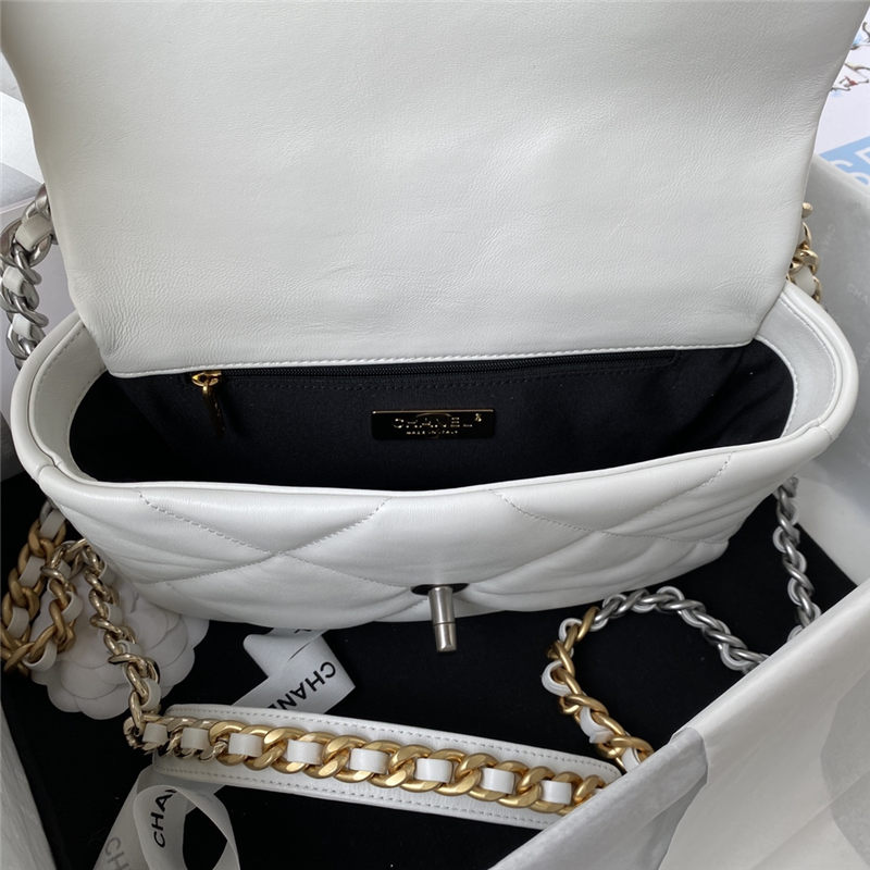 Chanel 19 Flap Bag Lambskin White Silver High