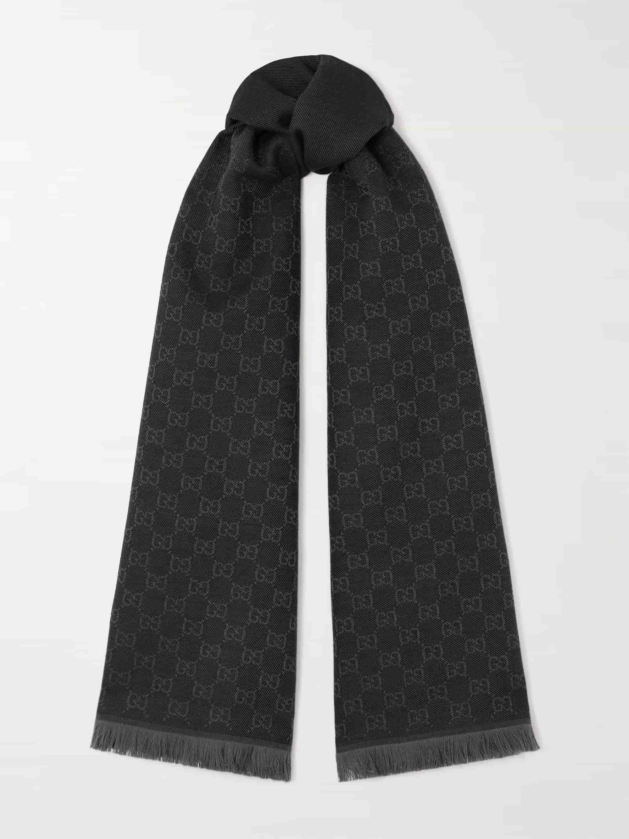 Gucci Wool Scarf In Black And Light Grey