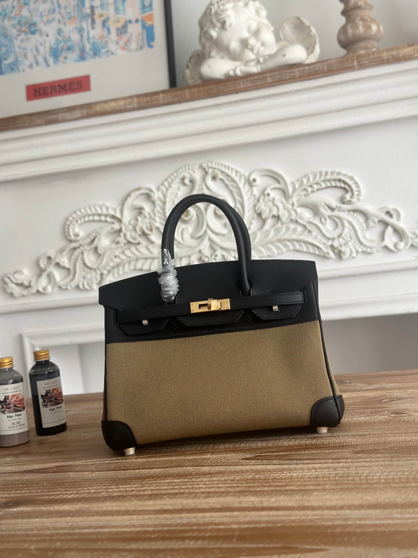 Hermes Birkin 25/30 Bag Canvas & Swift Leather WAX High