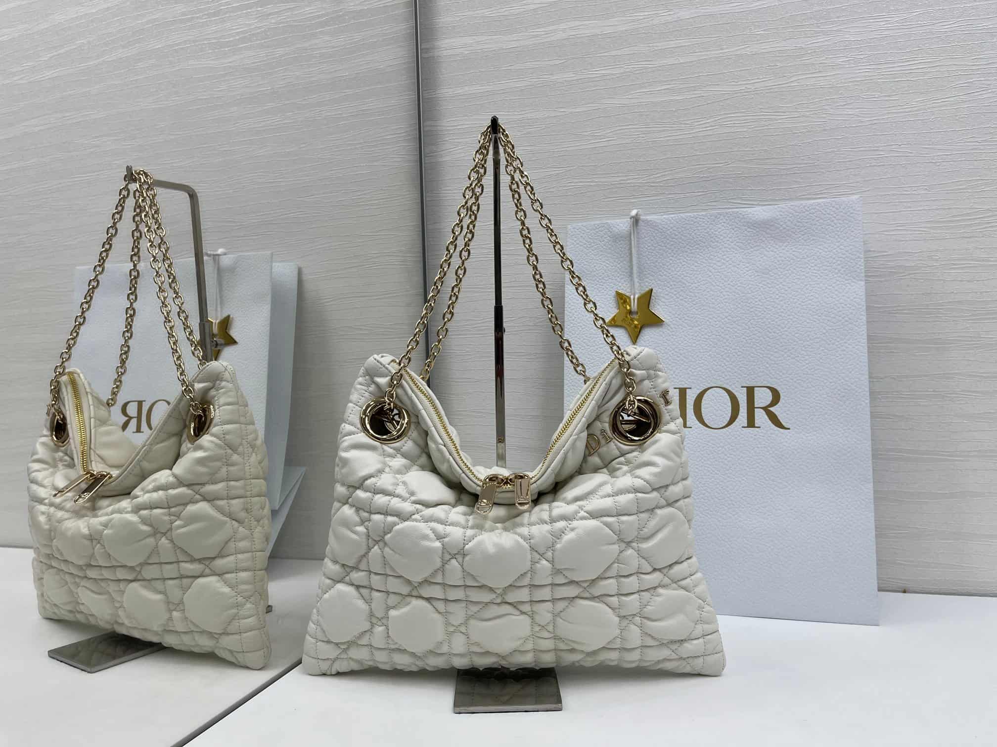 Small Dior Crunchy Bag White Puffy Macrocannage Calfskin High