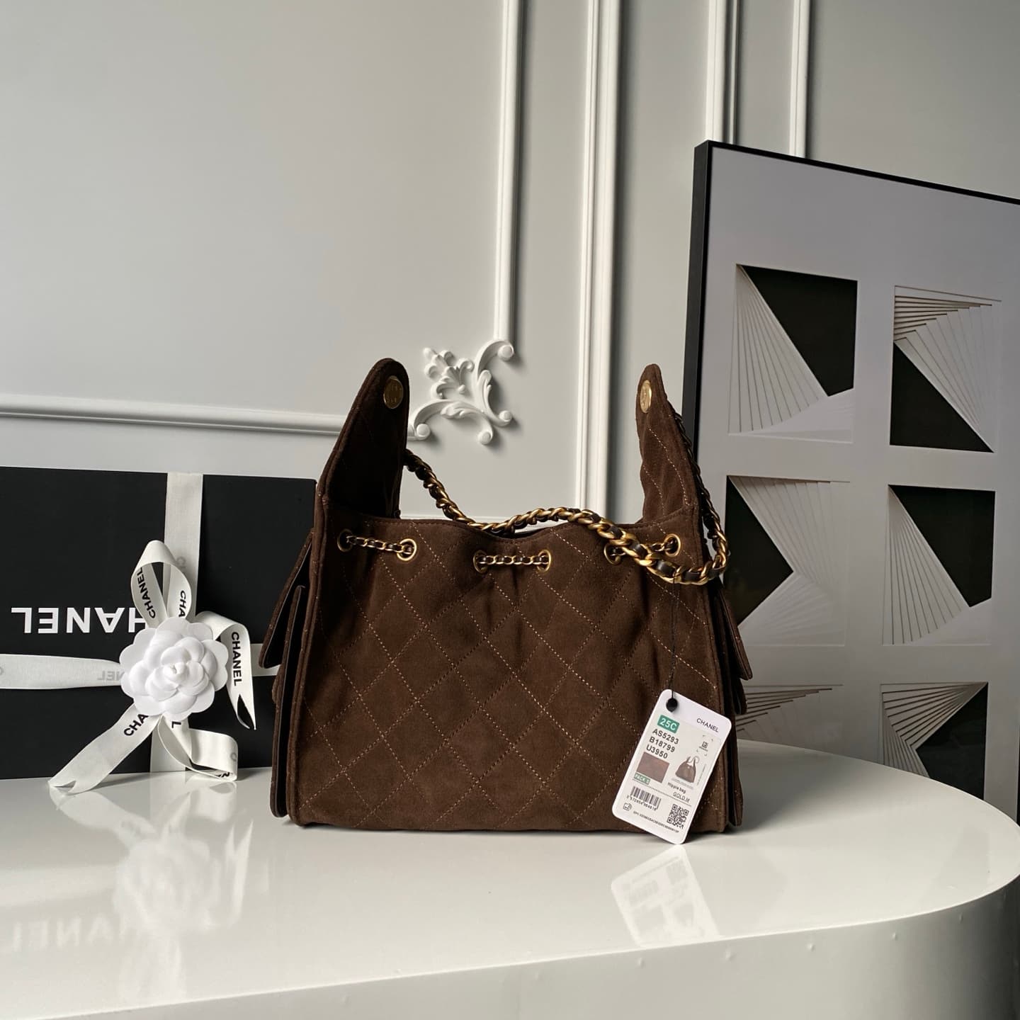 Chanel 25 Small Hobo handbag AS5293 Suede& Gold-Tone Metal Drak Brown A