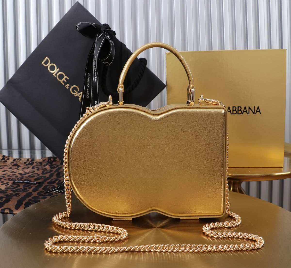 Dolce & Gabbana Gold leather DG Logo handbag high