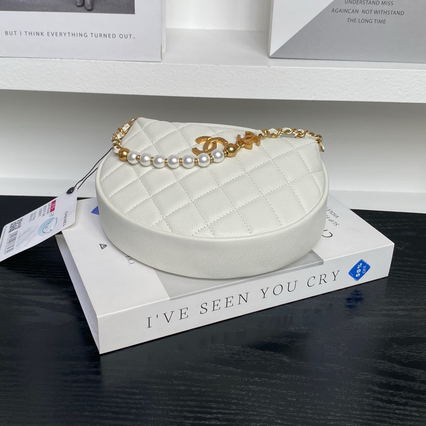 Chanel mini round hobo pouch bag AP4584 Grained Calfskin & gold-tone metal white high
