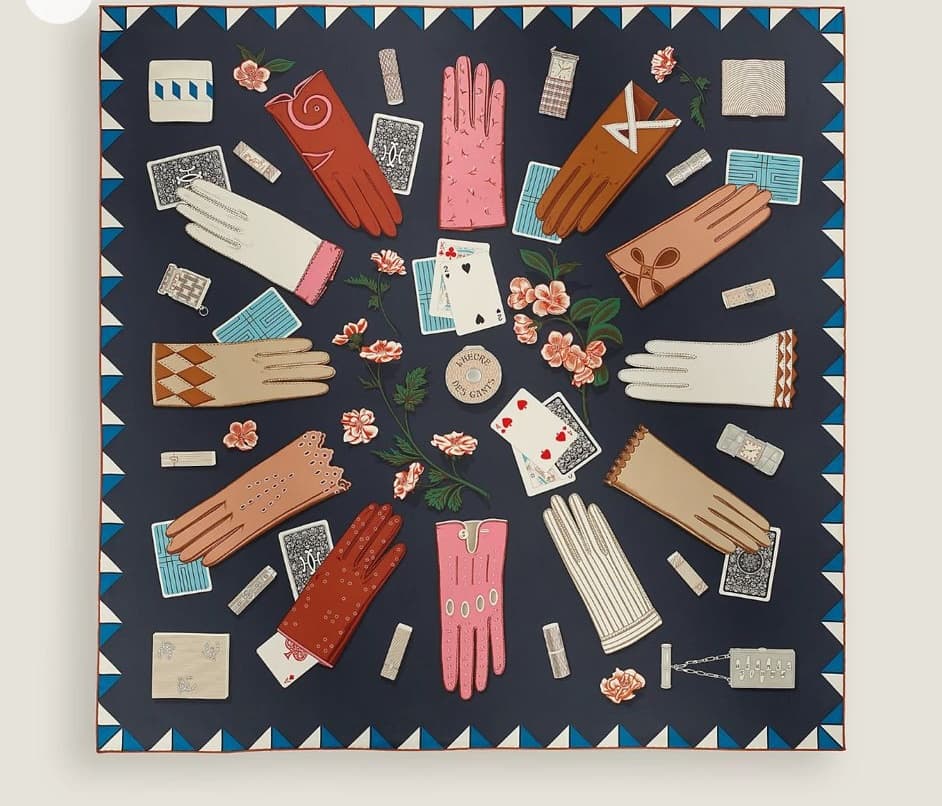 Hermes Carre 90 L'Heure des Gants Caban/Rose/Multicolore