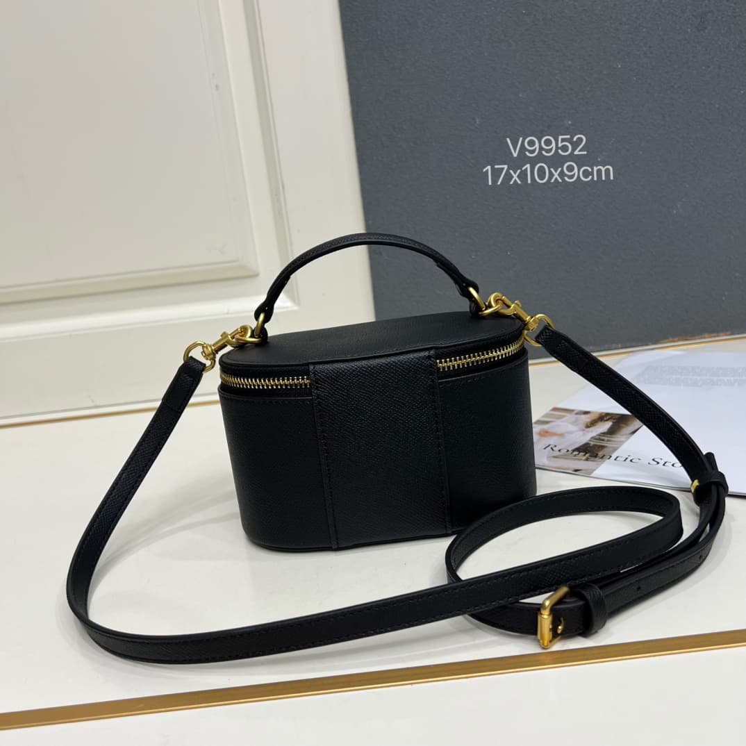 Valentino Garavani VLogo Signature Mini Vanity Bag in Black Calfskin Mid