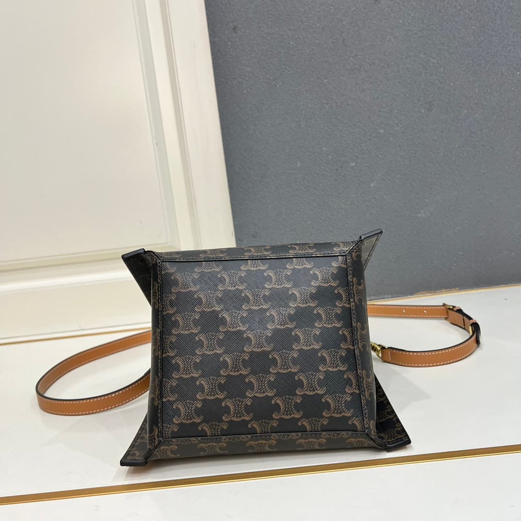 Celine SMALL CUBE BAG IN Triomphe Canvas and NATURAL Calfskin HONEY High
