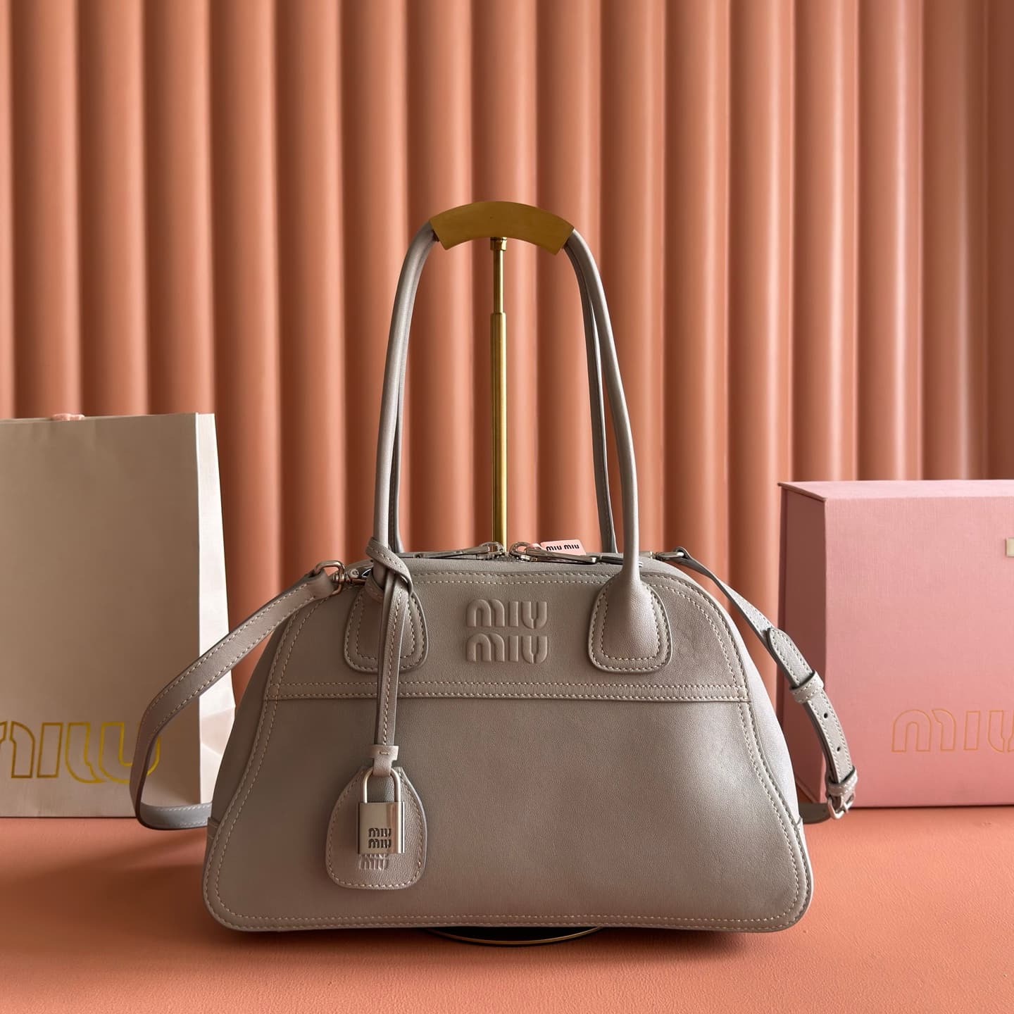 Miu Miu Vivant nappa leather bag Chalk Grey 5bb199 TOP