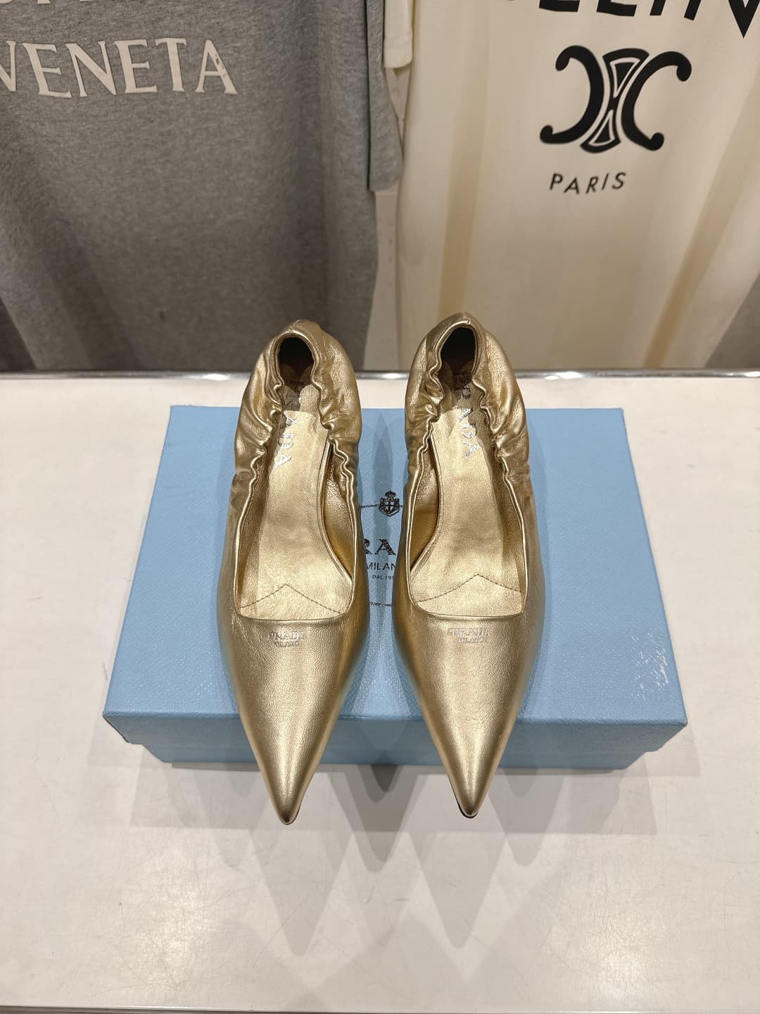 Prada Ruched Leather Heeled Pumps