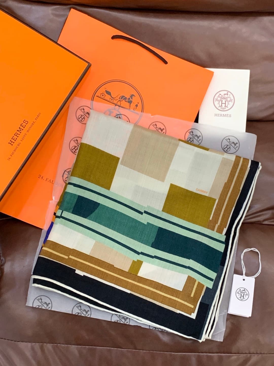 Hermes Camails a Carreaux silk scarf
