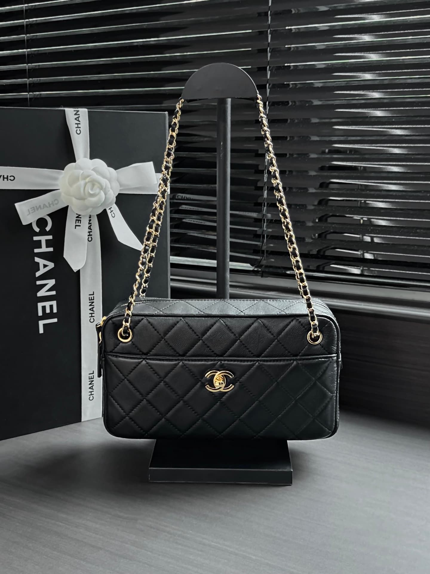 Chanel Maxi Camera Case Lambskin & Gold Metal Black AS6443 A