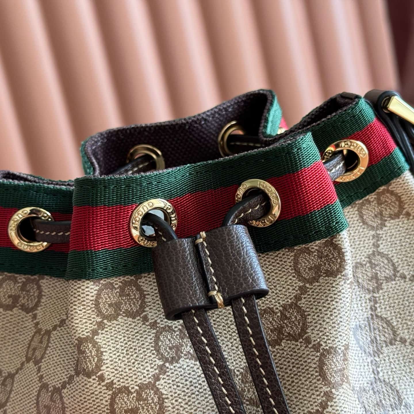 Gucci Venice small bucket bag Sand and dark brown GG coated canvas ‎A002GW High