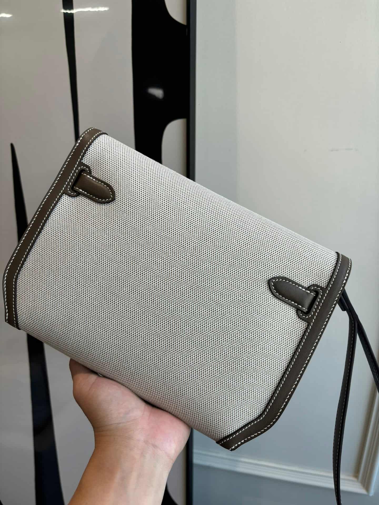 Hermes Kelly Depeches 25 pouch in H canvas and Swift Leather WAX High