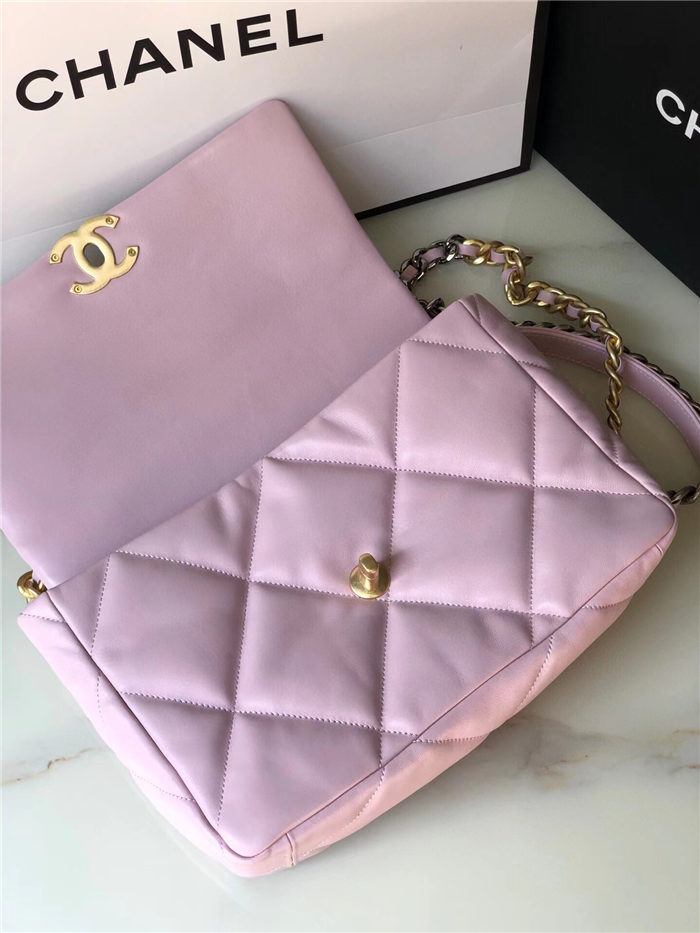 Large Chanel 19 Flap Bag Lambskin Pink High