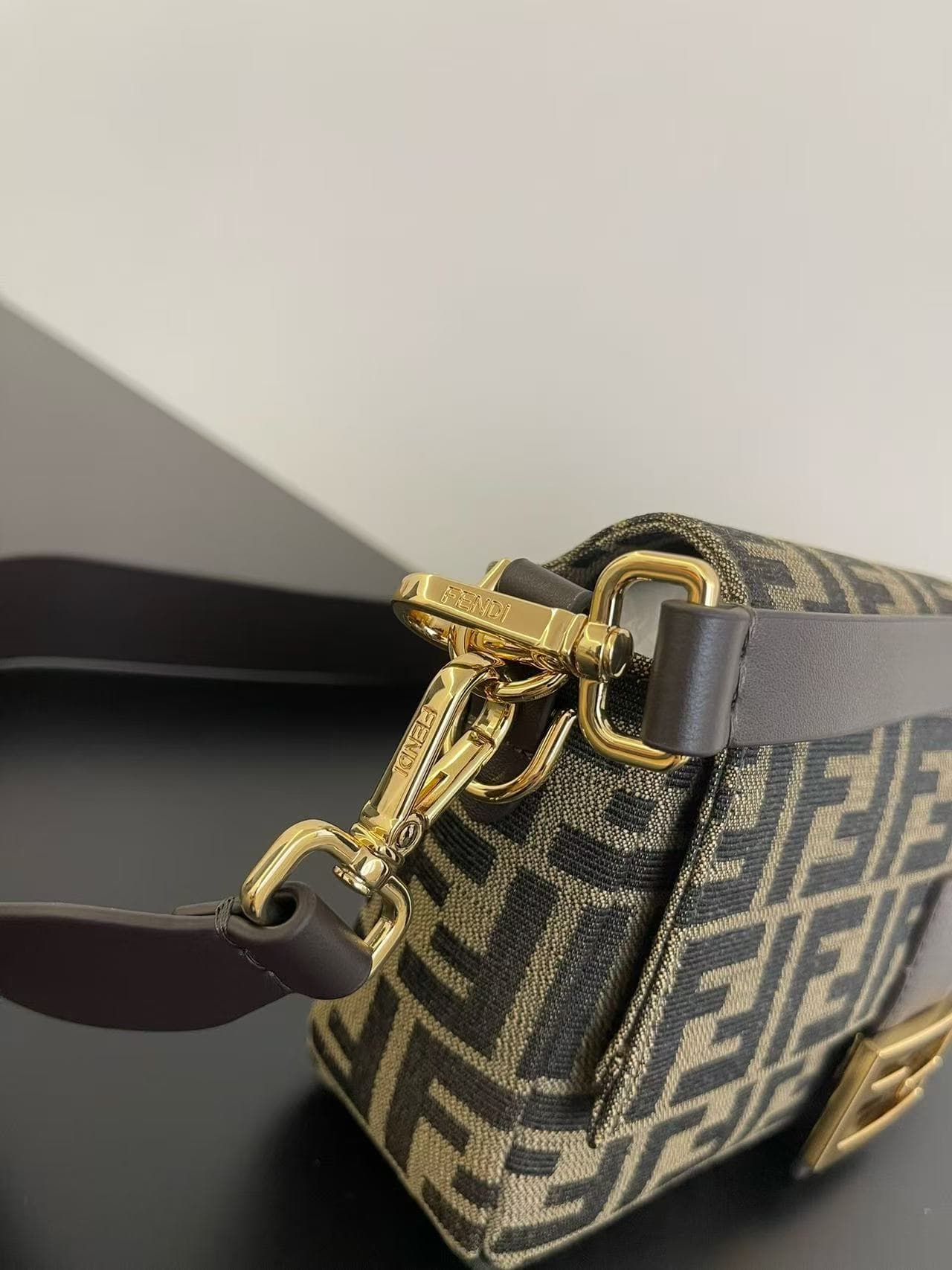 Fendi Baguette Bag in Tobacco Brown FF Jacquard Fabric High