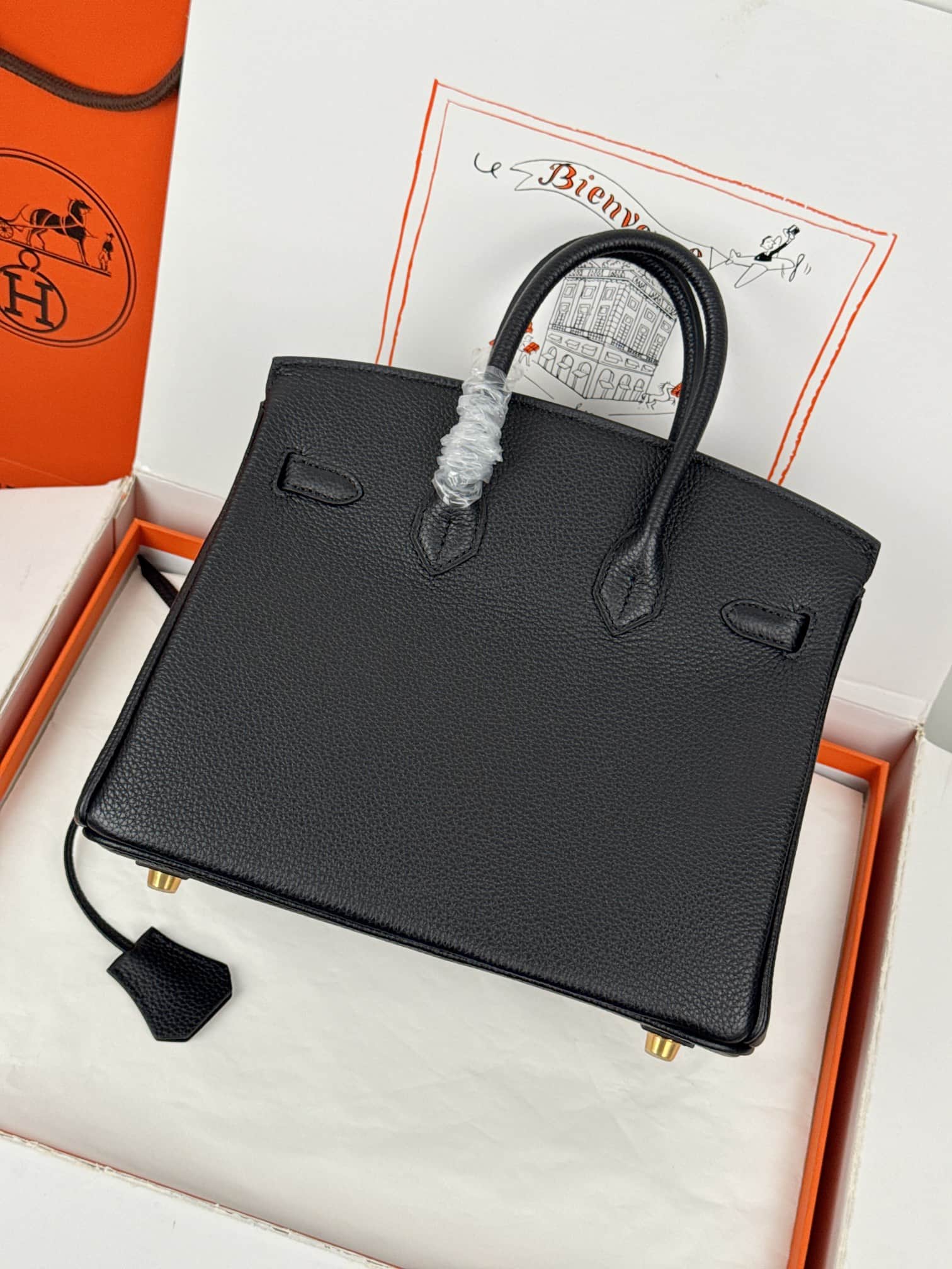 Hermes Birkin 25/30 Bag Togo Calfskin Leather Black High