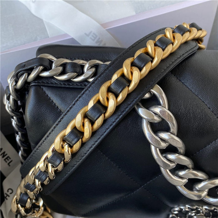 Large Chanel 19 Flap Bag Lambskin Black Silver High