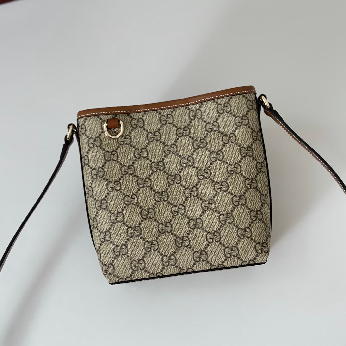 Gucci GG Emblem nano bucket bag 847090 beige and dark brown fabric High