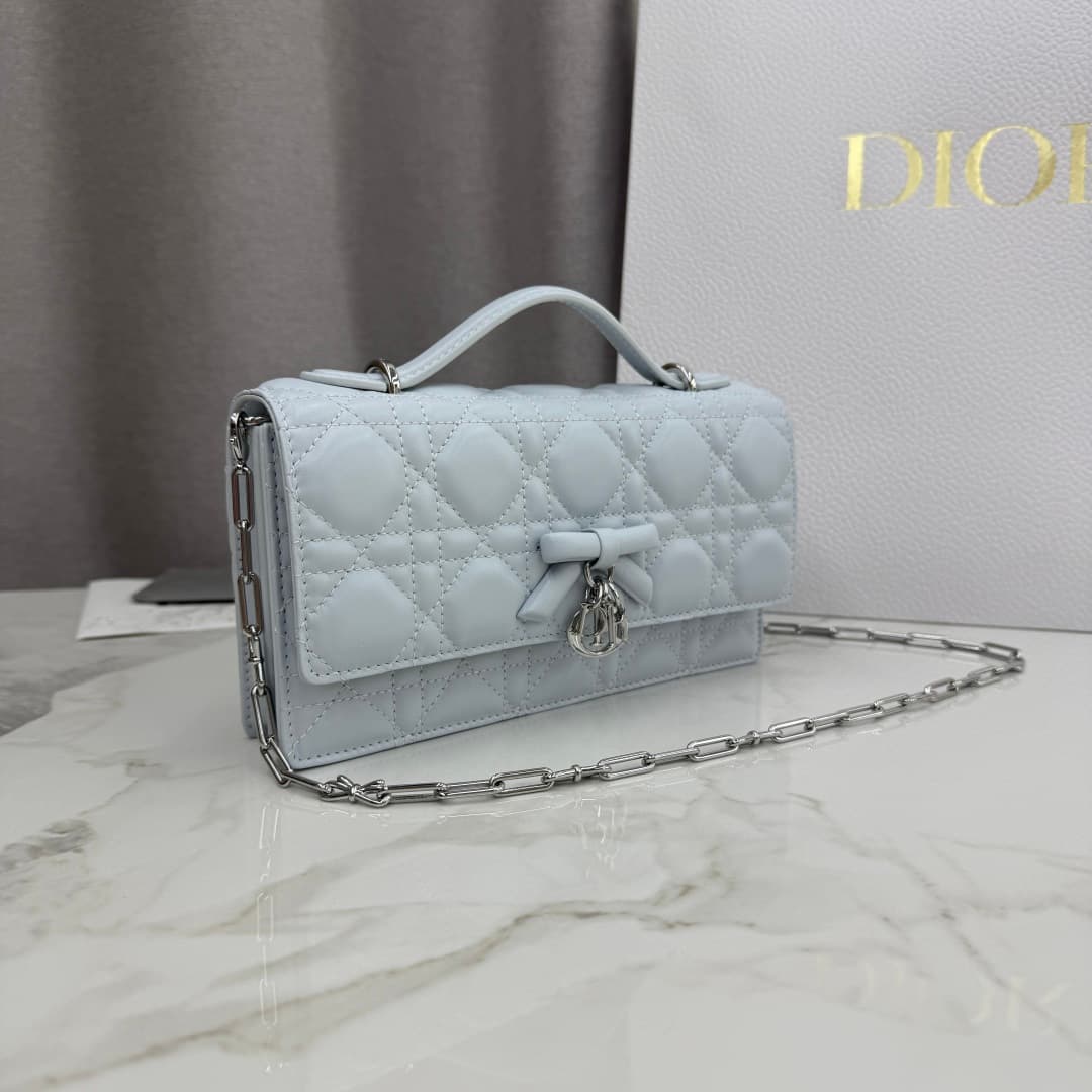 My Dior Mini Bag Ice Blue Cannage Lambskin With Leather Bow High
