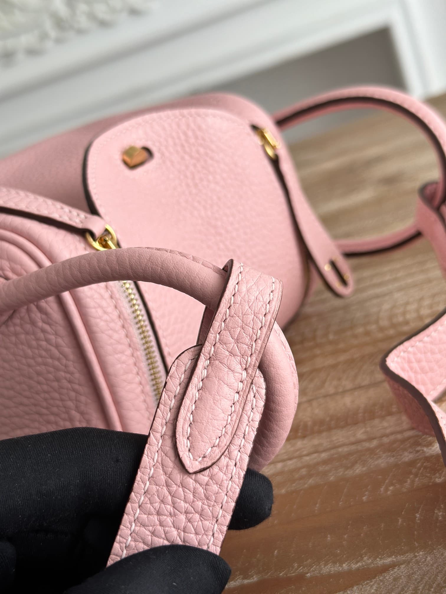 Hermes Lindy Mini Bag Clemence Leather In Rose Sakura WAX High