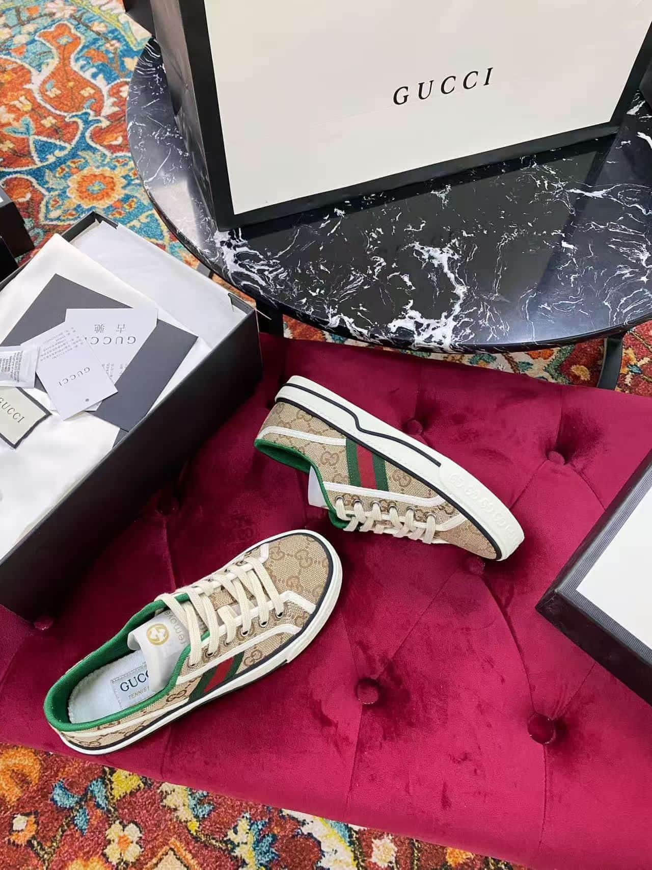 Gucci Tennis 1977 Sneaker Shoes in beige/ebony GG canvas
