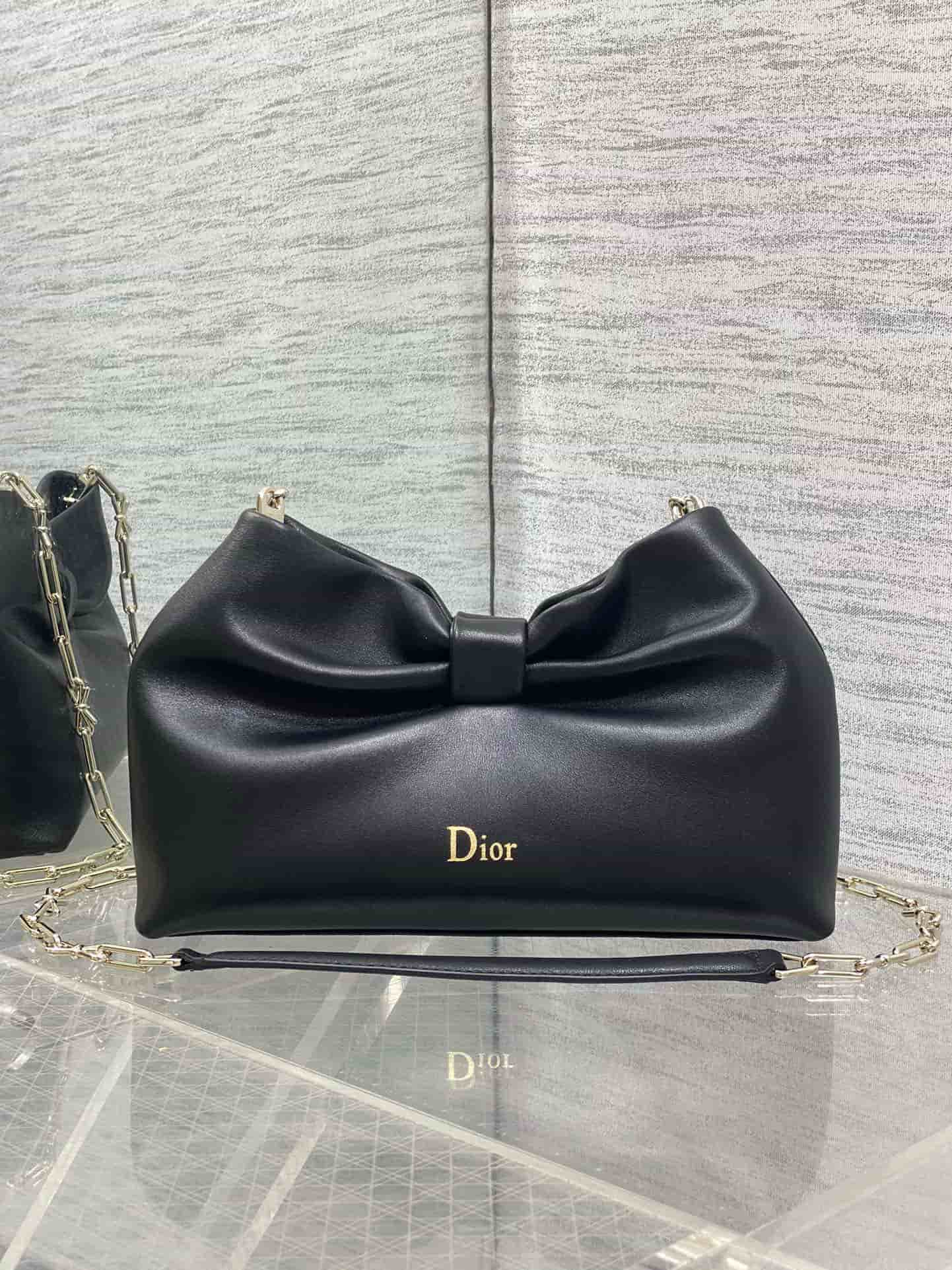 Small Dior Bow Bag Black Leather High