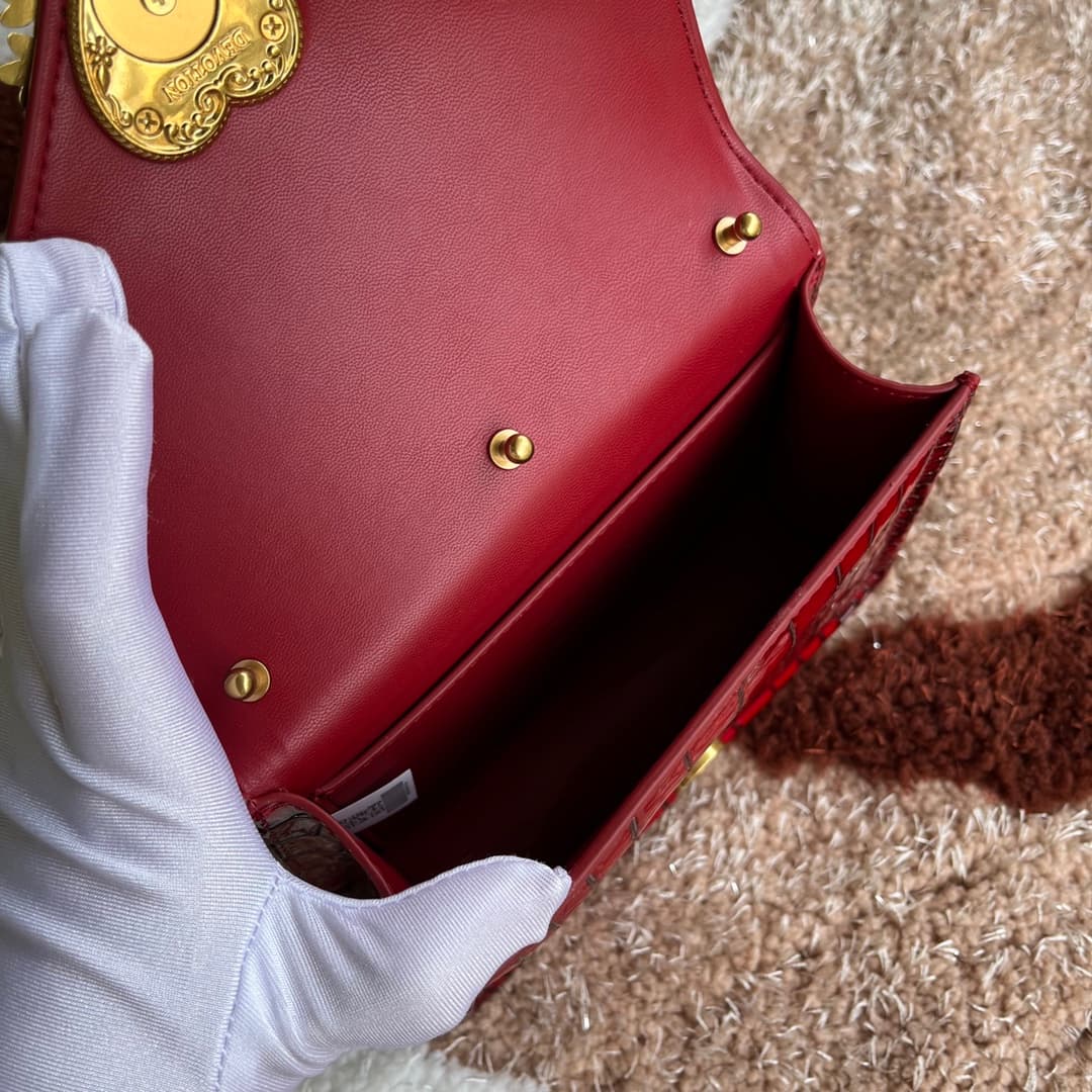 Dolce & Gabbana Small Devotion bag in crocodile-effect calfskin Red High
