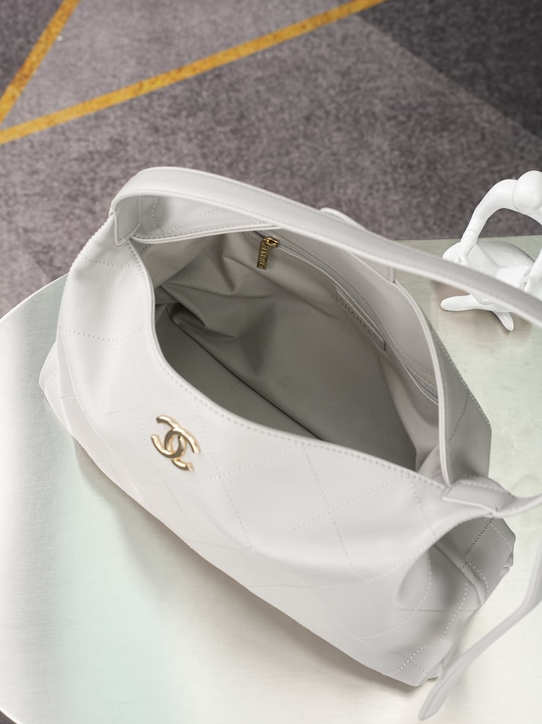 Chanel Maxi Hobo Bag Shiny Lambskin & Gold-Tone Metal AS6139 Light Grey A