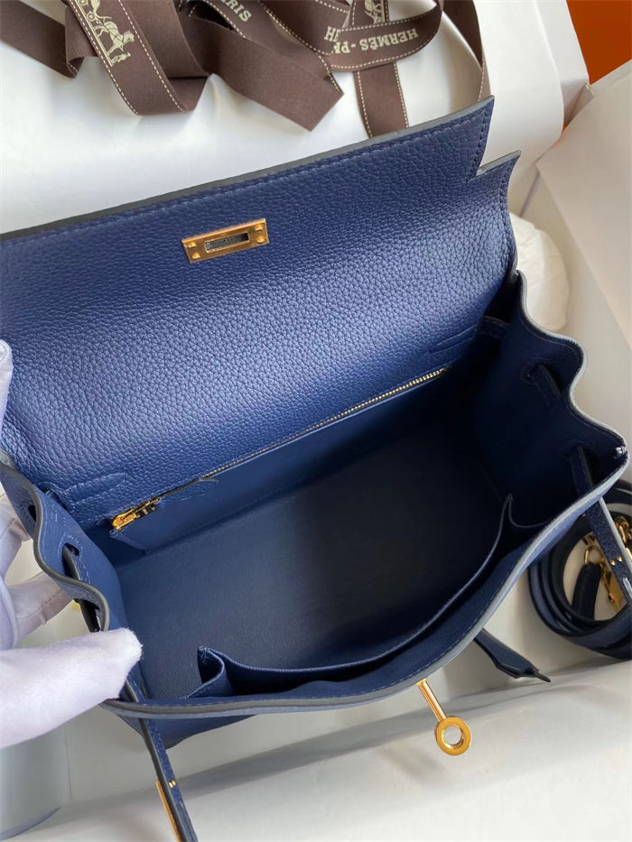 Hermes Kelly 25/28/32cm Retourne Bag Togo Leather In bleu obscur WAX High