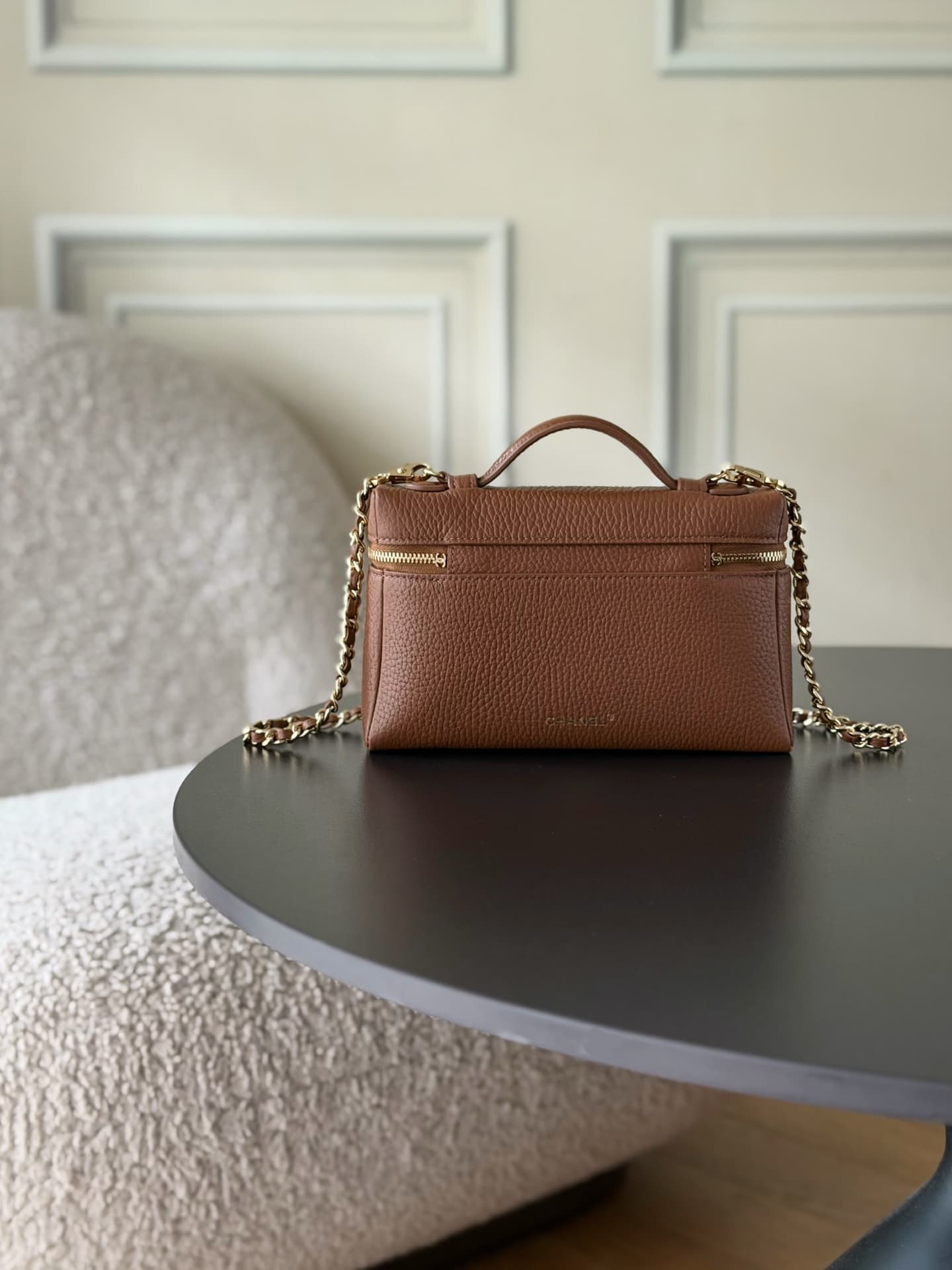 Chanel Small Vanity with chain Grained Calfskin & Gold-Tone Metal Caramel AS5346 A