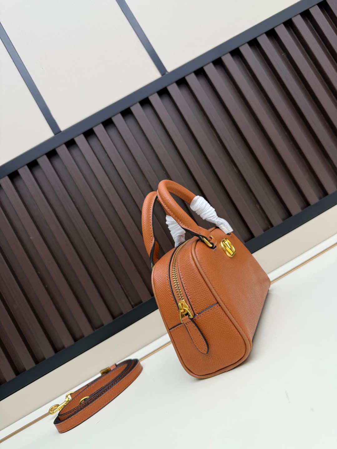 Valentino VLogo Signature Mini Bowling Bag in Grainy Calfskin Brown High