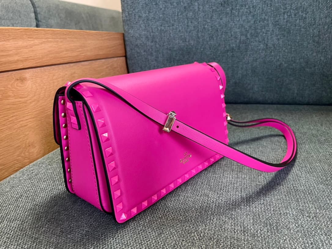 Valentino Garavani Rockstud23 Small Shoulder Bag smooth pink calfskin leather High