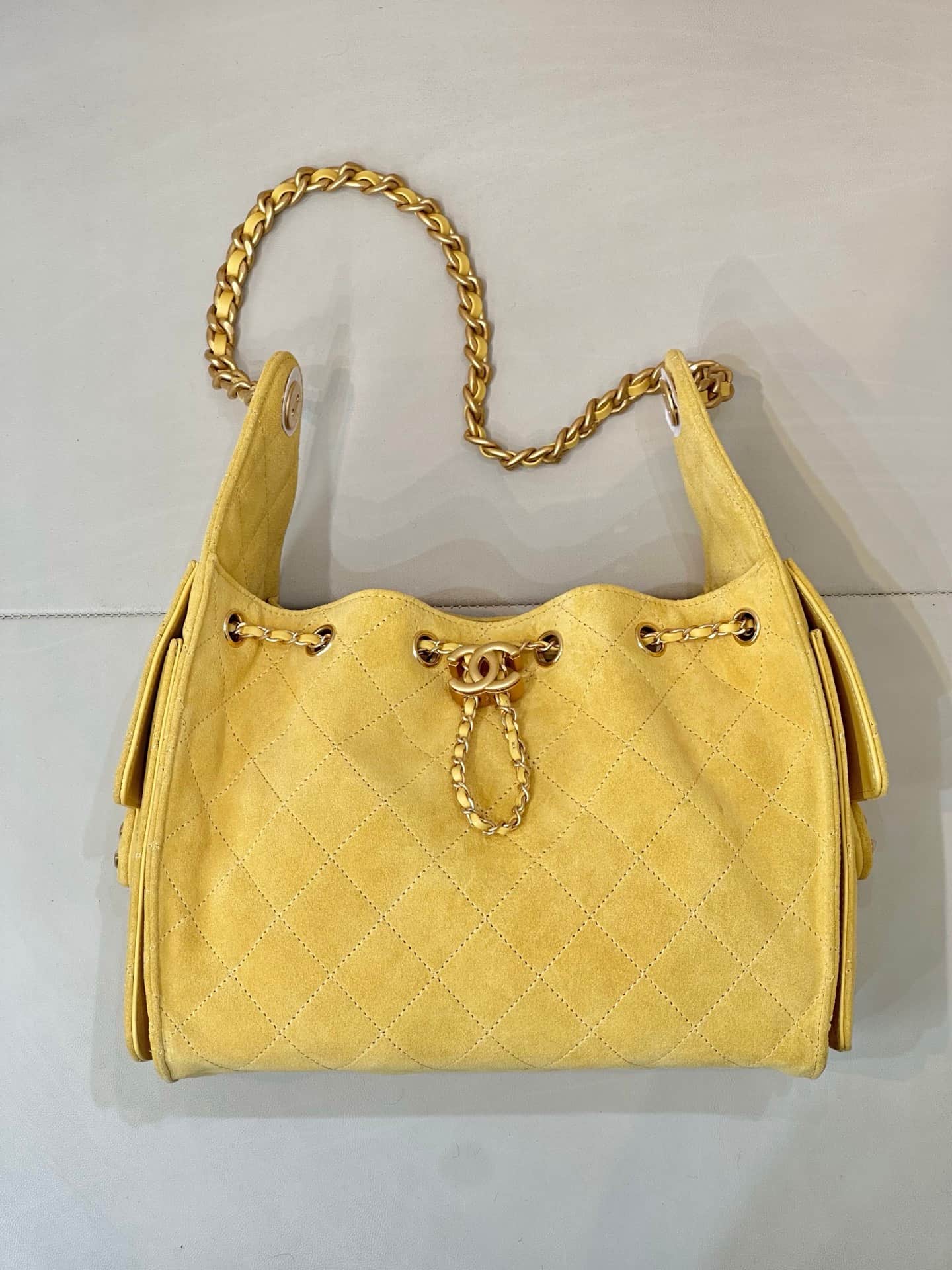 Chanel 25 Small Hobo handbag AS5293 Suede &Gold-tone Metal Yellow TOP