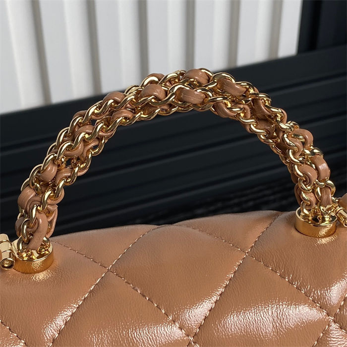Chanel FLAP BAG WITH TOP HANDLE AS5043 Shiny Lambskin Nude A