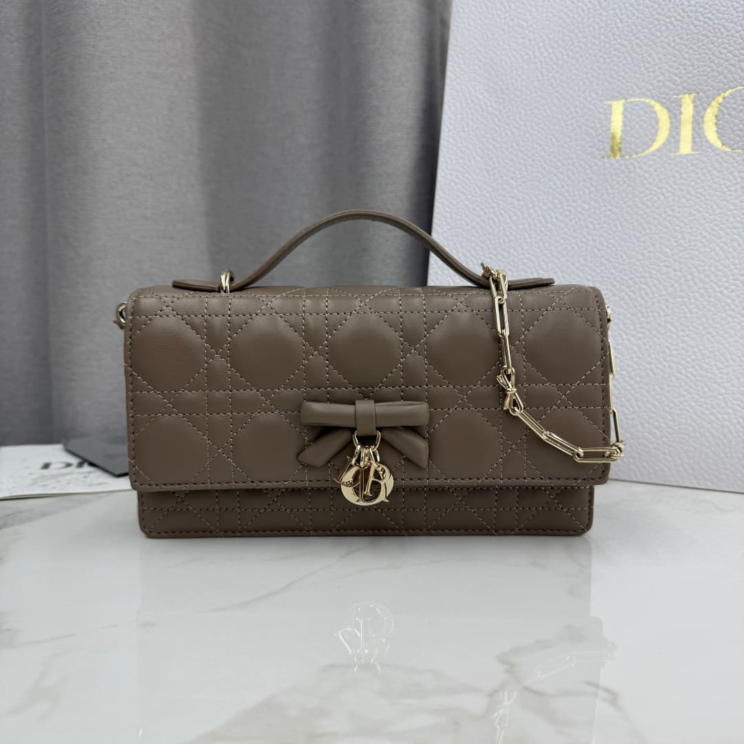 My Dior Mini Bag Cannage Lambskin In Grayish-brown With Leather Bow High