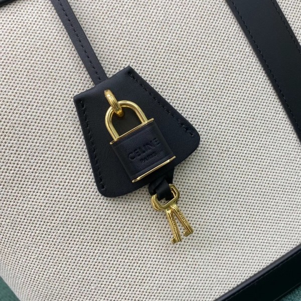 Celine Medium Cabas De France Bag In Textile And Black Calfskin High
