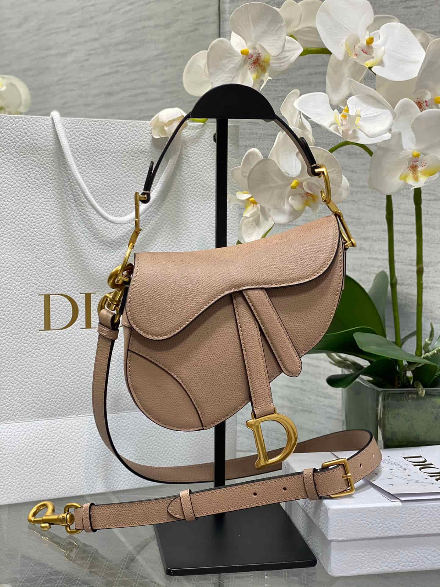 Mini SADDLE BAG Grained Calfskin Beige High