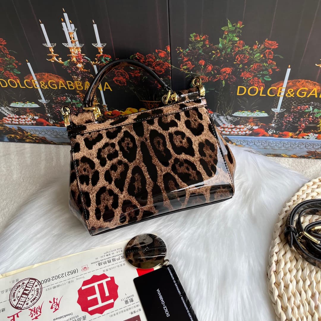 Dolce & Gabbana Small Sicily handbag in leopard-print polished calfskin High