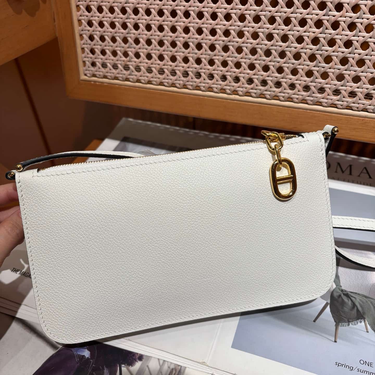 Hermes Zipengo Chaine d'Ancre To Go pouch Evergrain calfskin Blanc WAX High