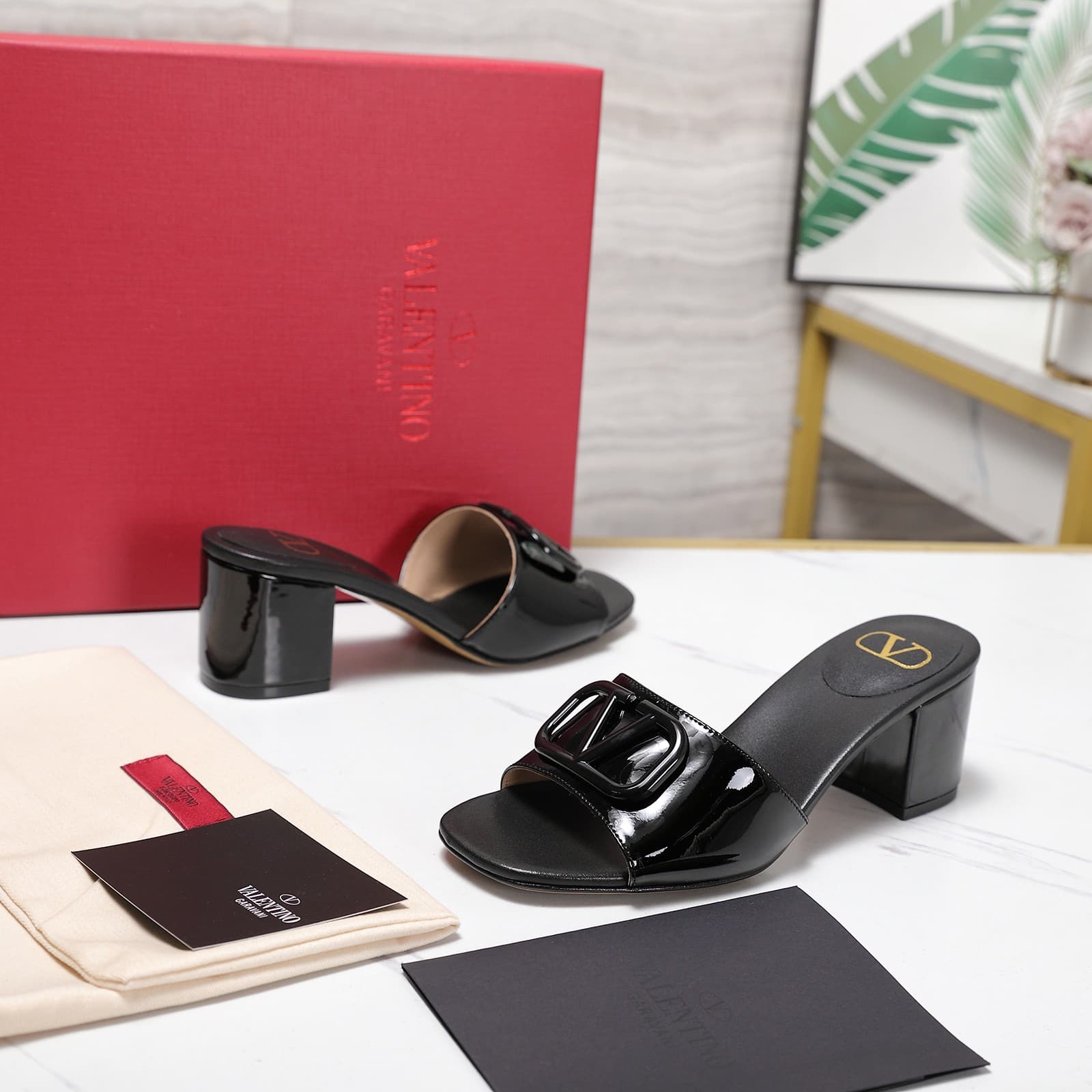 Valentino Garavani VLogo Signature Patent Leather Slide Sandal Women