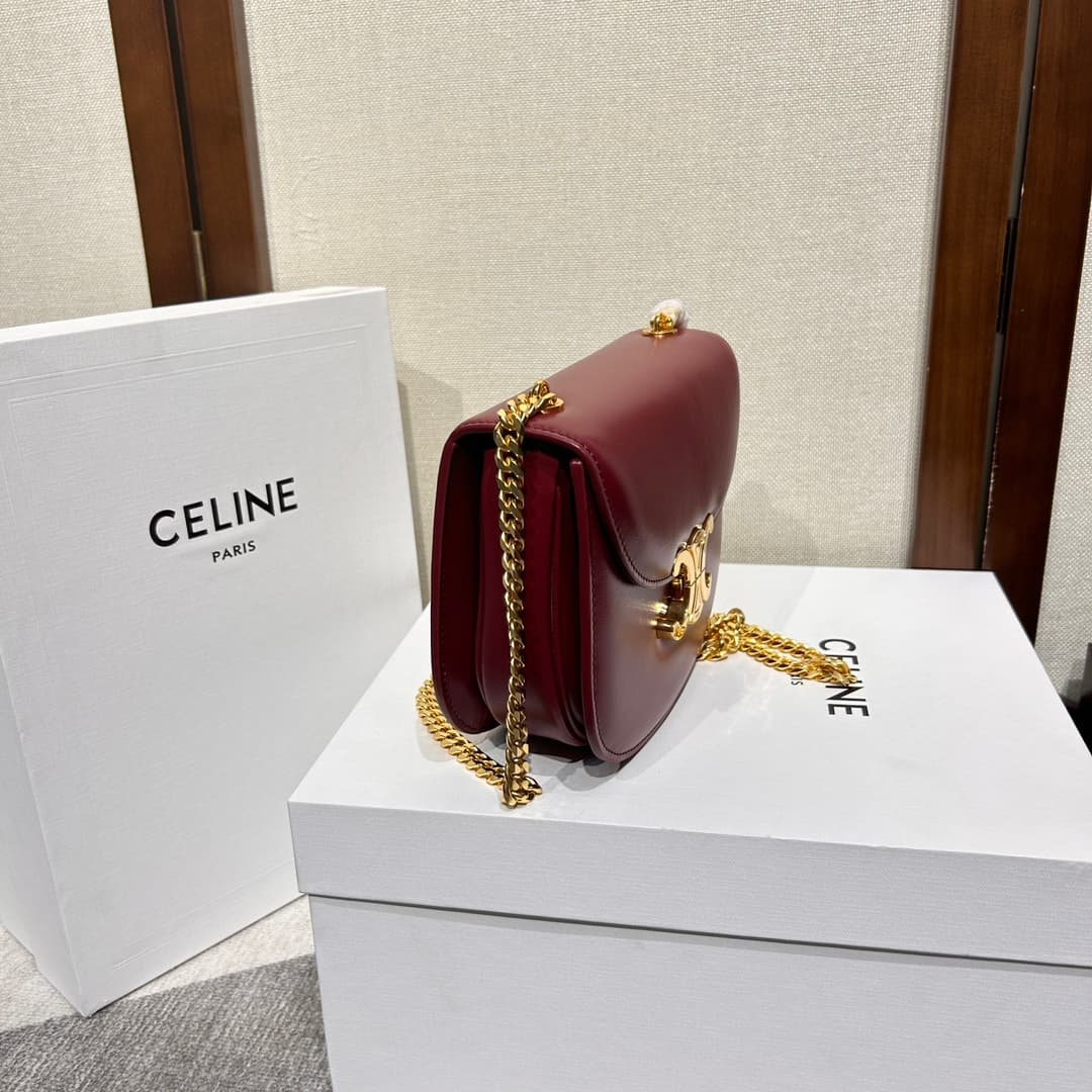 Celine Teen Besace Clea Bag in Shiny Red Calfskin Leather High