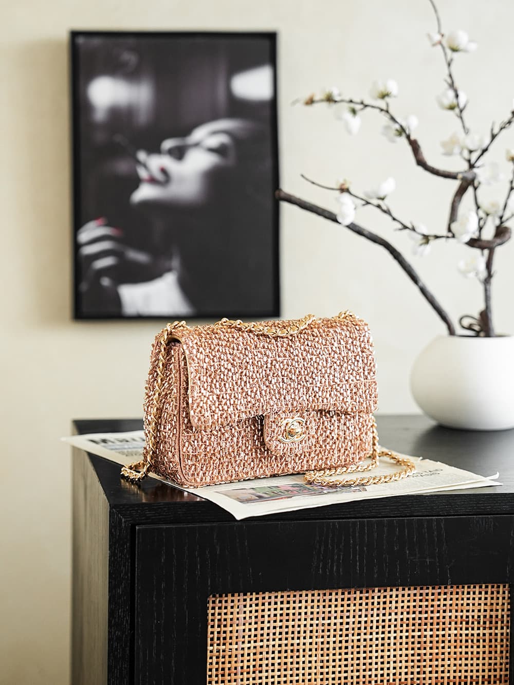 Chanel Flap Bag With Gold Sequins A