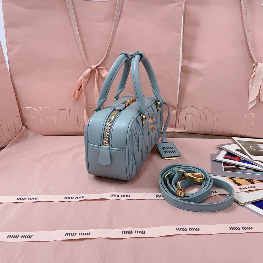 Miu Miu Arcadie matelassé nappa leather bag 5BB142 Blue High