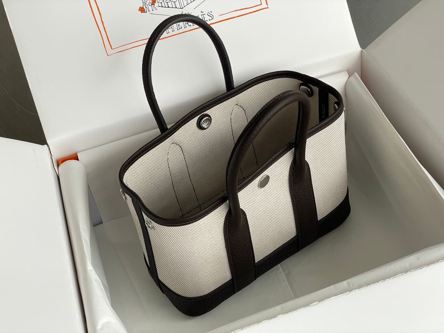 Hermes Garden Party 23 bag in Ebony Togo Leather With Canvas WAX High