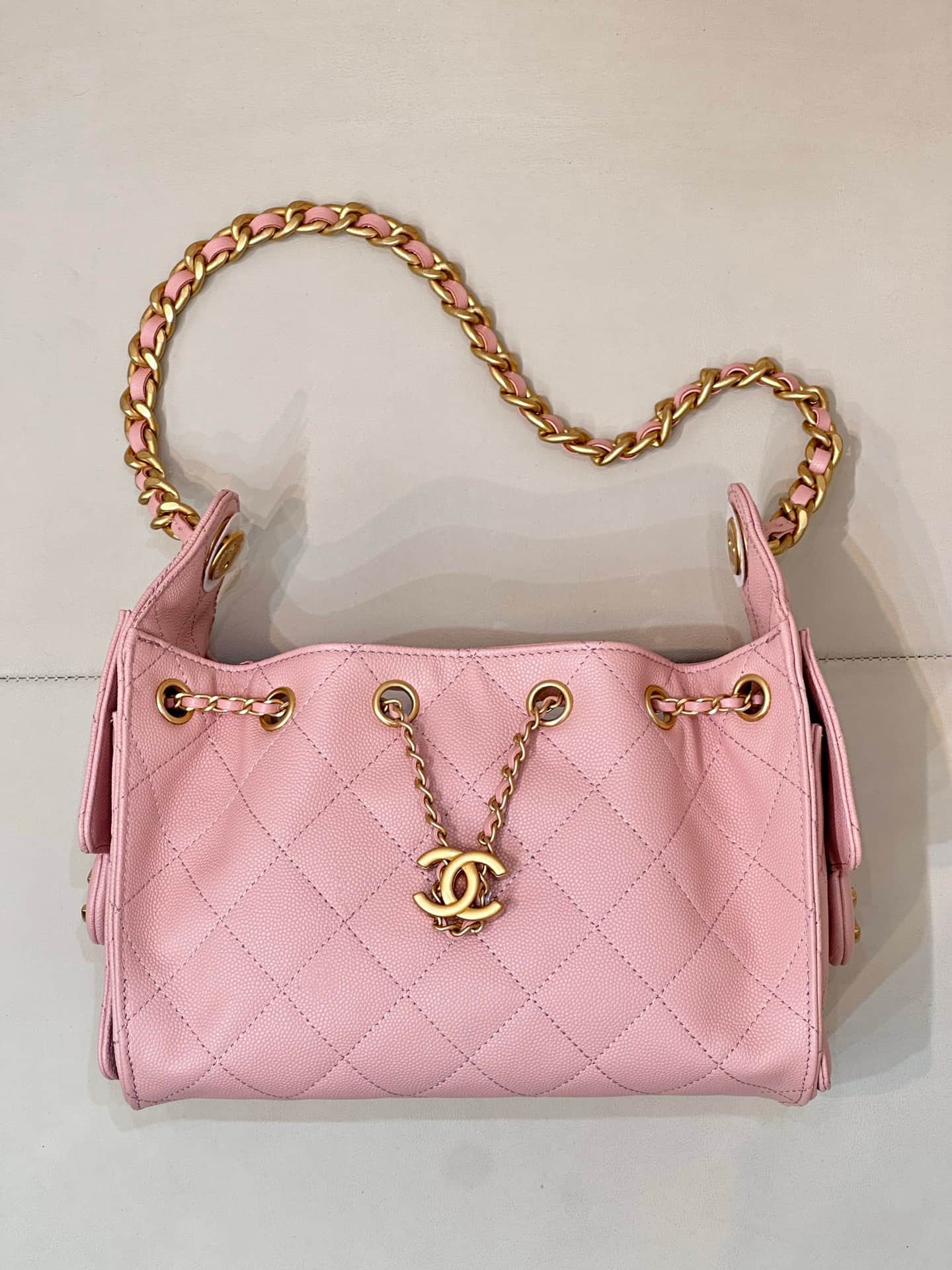 CHANEL 25 Mini Handbag AS5631 Grained Calfskin & Gold-tone Metal Pink TOP