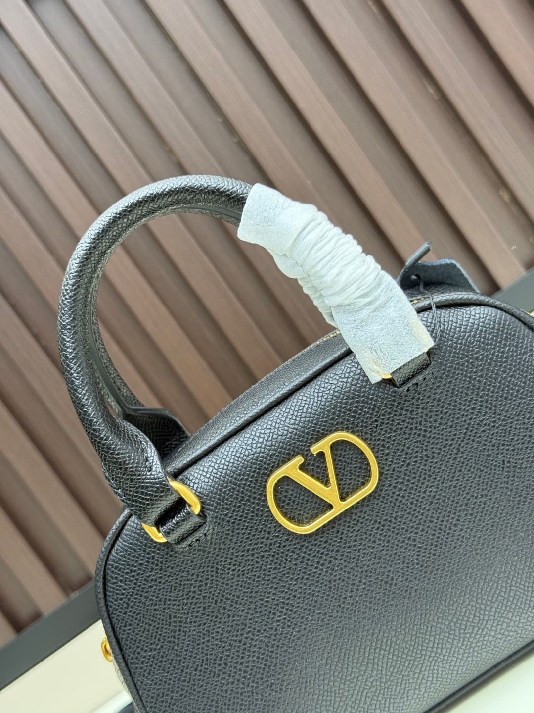 Valentino VLogo Signature Mini Bowling Bag in Grainy Calfskin Black High